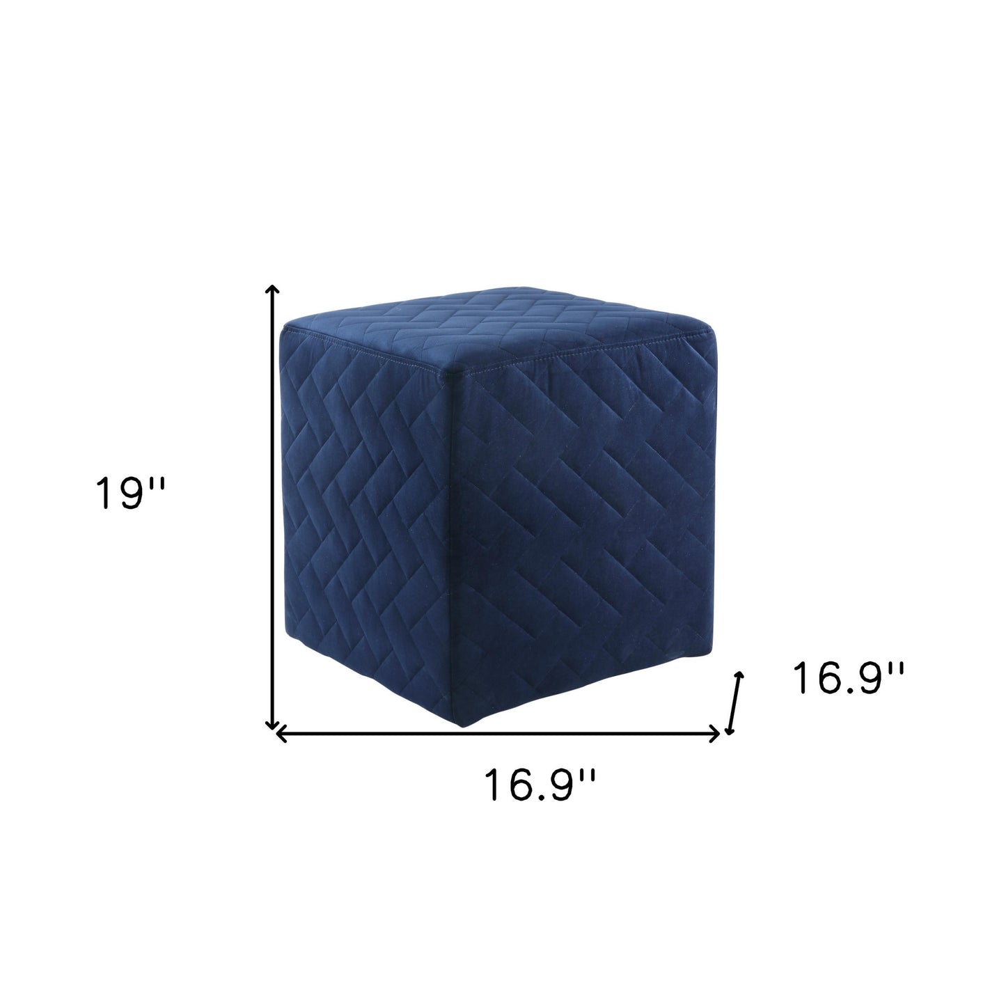 17" Navy Blue Velvet Quilted Cube Ottoman