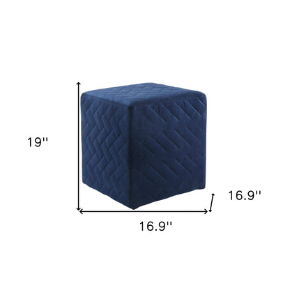17" Navy Blue Velvet Quilted Cube Ottoman