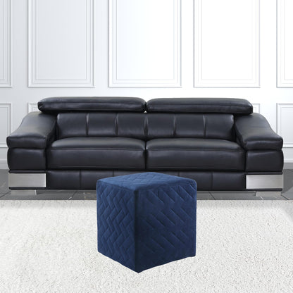 17" Navy Blue Velvet Quilted Cube Ottoman