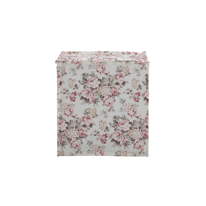 18" Ivory Linen Floral Ottoman