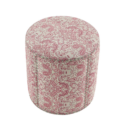 18" Blue Linen Round Floral Ottoman