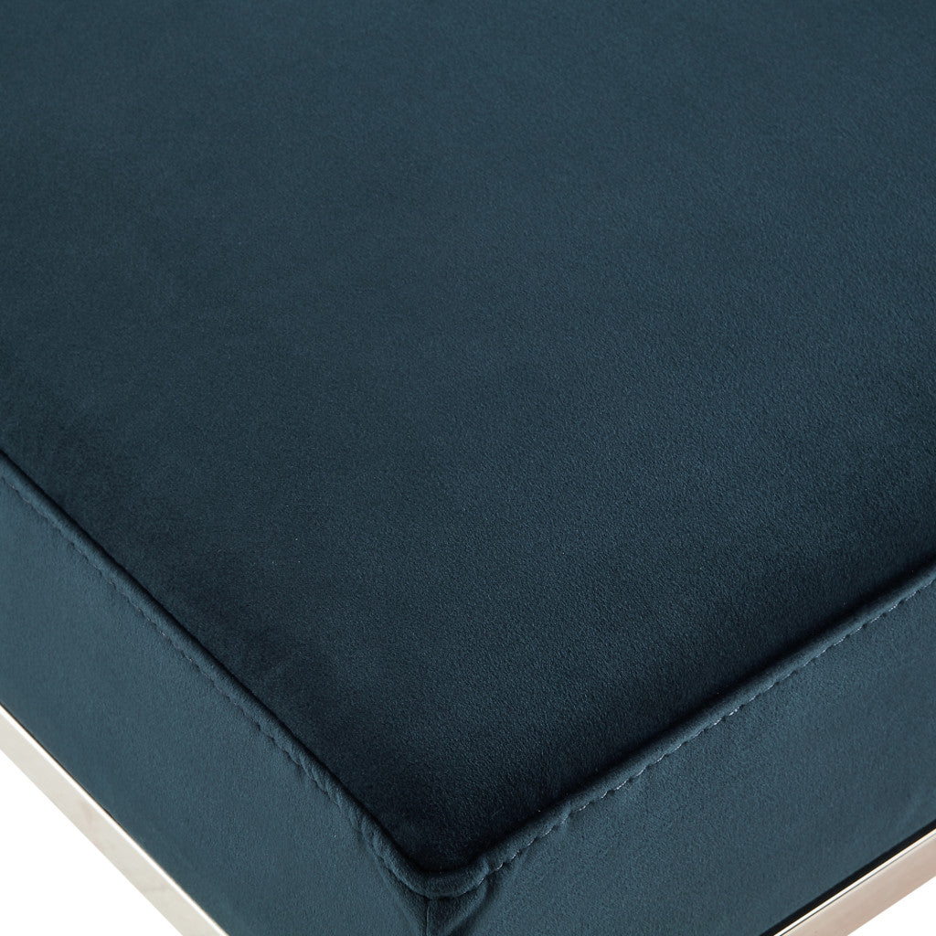 18" Navy Blue Velvet And Silver Ottoman