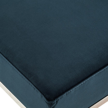 18" Navy Blue Velvet And Silver Ottoman