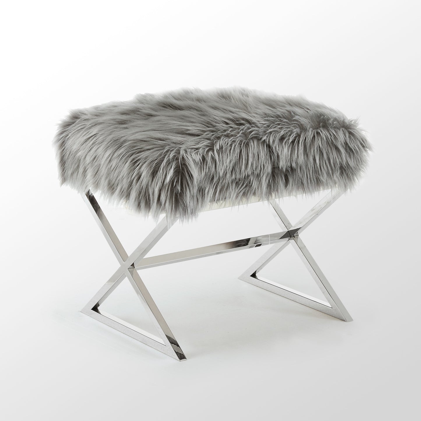 18" Navy Blue Velvet And Silver Ottoman
