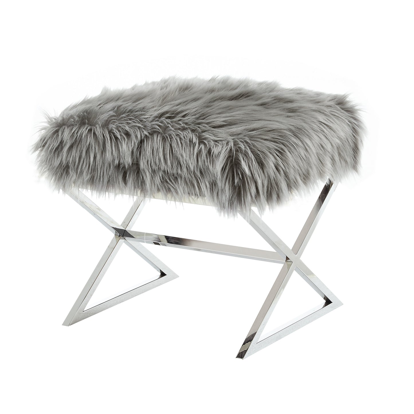 18" Navy Blue Velvet And Silver Ottoman