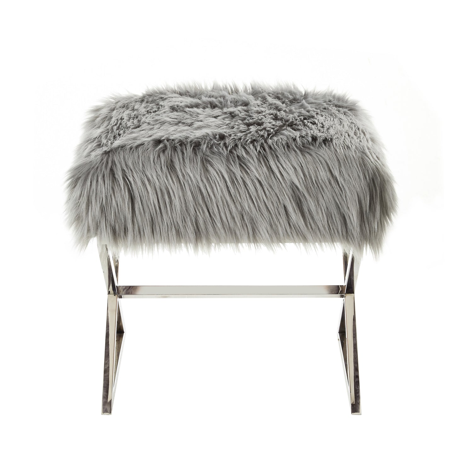 18" Navy Blue Velvet And Silver Ottoman