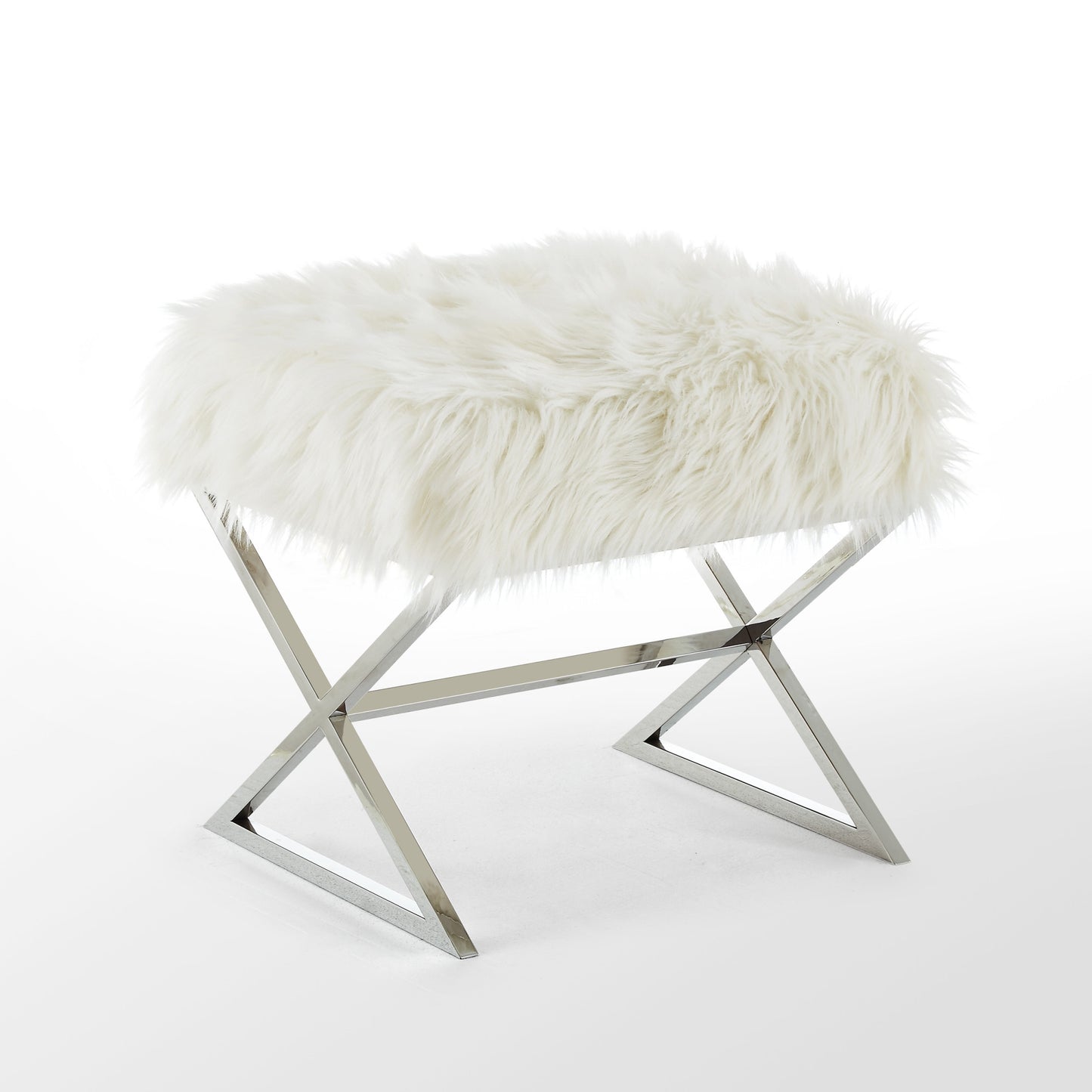 18" Navy Blue Velvet And Silver Ottoman