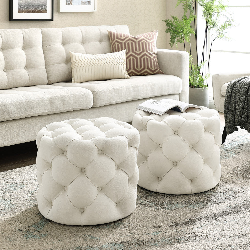 21" Blush Velvet Tufted Round Ottoman