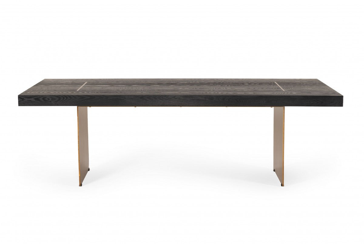 95" Dark Brown And Brass Rectangular Manufactured Wood And Metal Dining Table