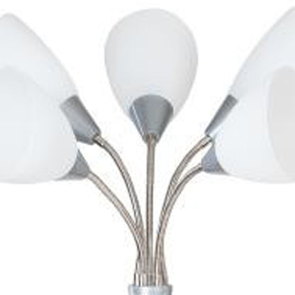 60" Grey Resin Five Arm Floor Lamp With White Cone Shades
