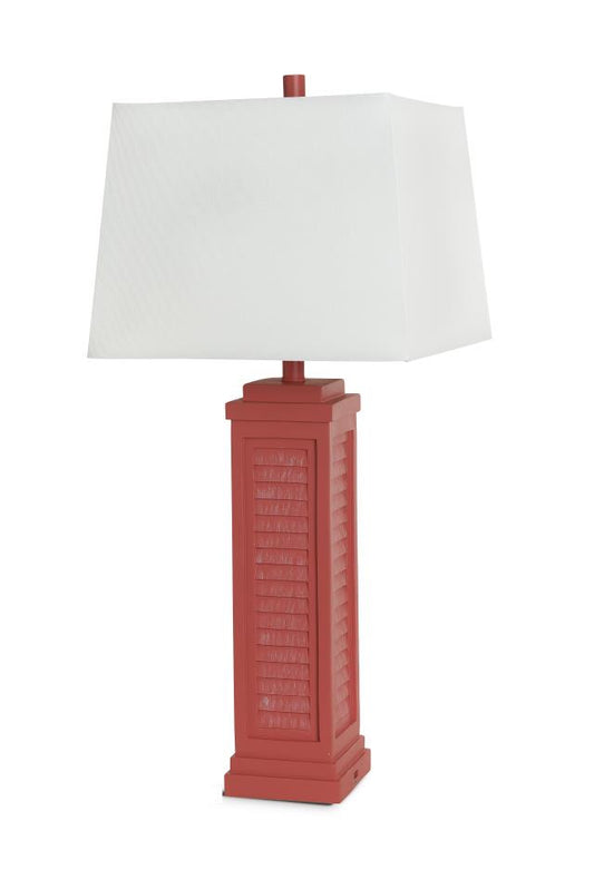 32" Red Table Lamp With White Rectangular Shade