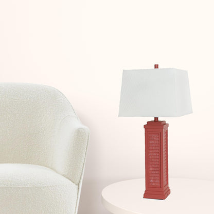 32" Red Table Lamp With White Rectangular Shade