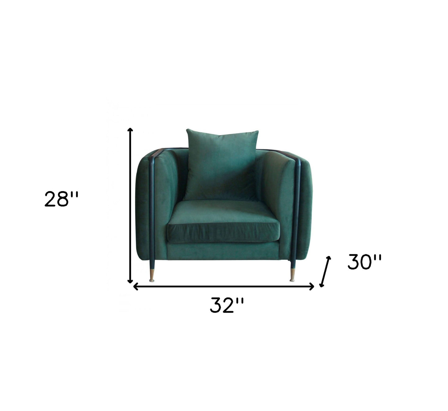 32" Green Velvet And Black Solid Color Arm Chair