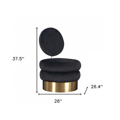 26" Black Velvet And Gold Contemporary Barrel Chair
