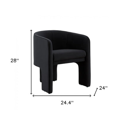 24" Black Velvet Mod Three Leg Arm Chair
