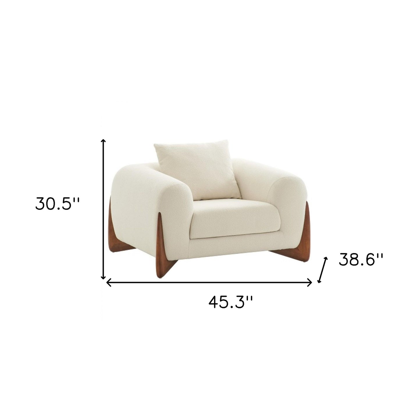 45" Cream And Wood Brown Sherpa Arm Chair