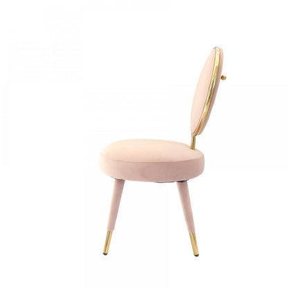 Set Of Two 21" Pink Velvet And Pink And Gold Solid Color Side Chair