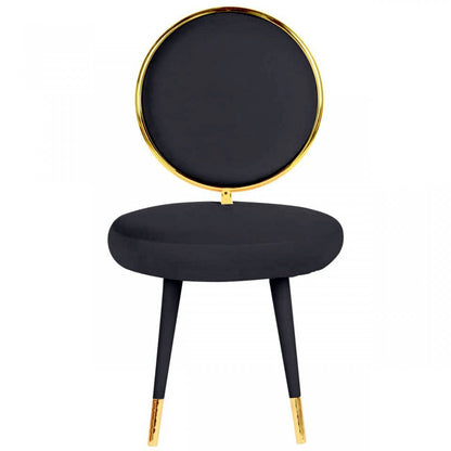 Set Of Two 21" Black Velvet And Black And Gold Solid Color Side Chair