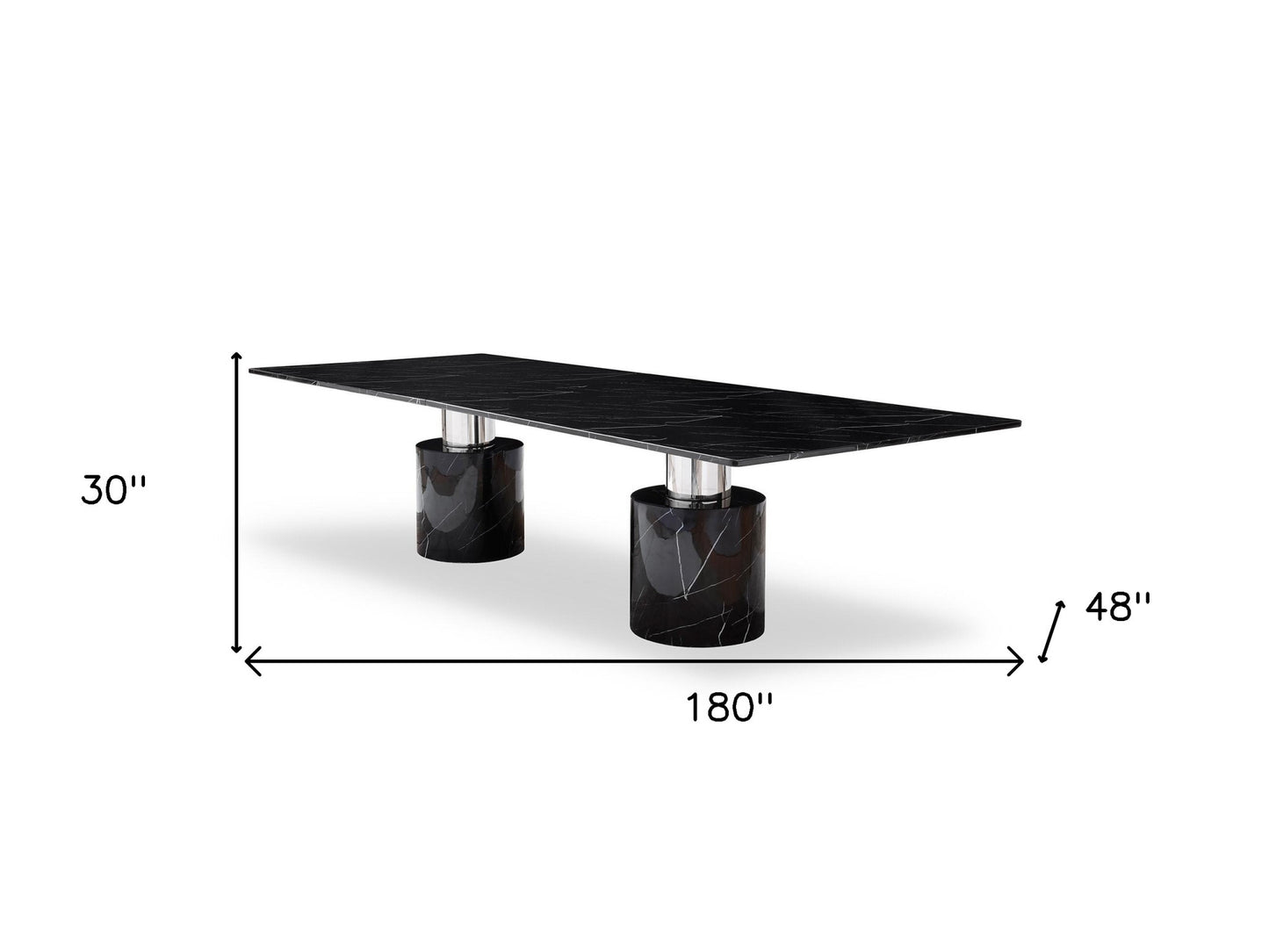 180" Black Marble Double Pedestal Base Dining Table