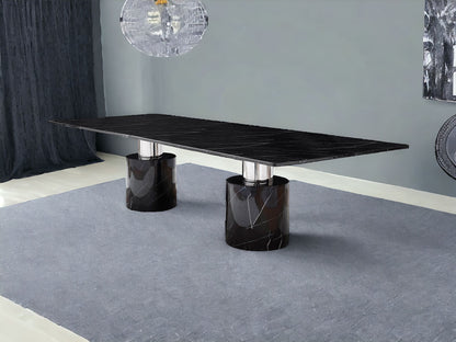 180" Black Marble Double Pedestal Base Dining Table