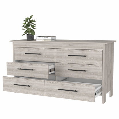 32" Light Gray Manufactured Wood Six Drawer Double Dresser