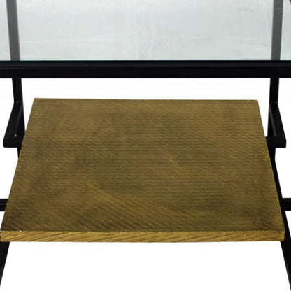 22" Bronze And Clear Glass And Iron Square End Table With Shelf