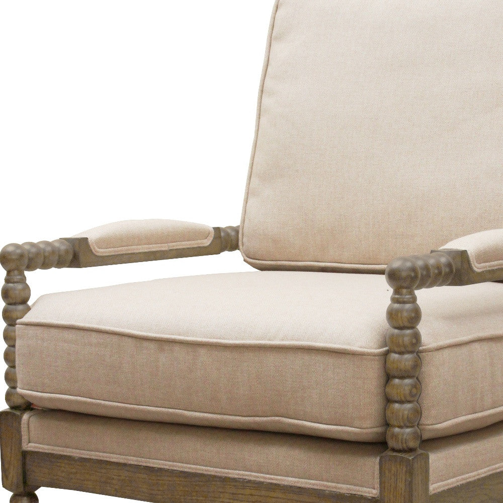 25" Ivory Cushion And Natural Beaded Arm Chair