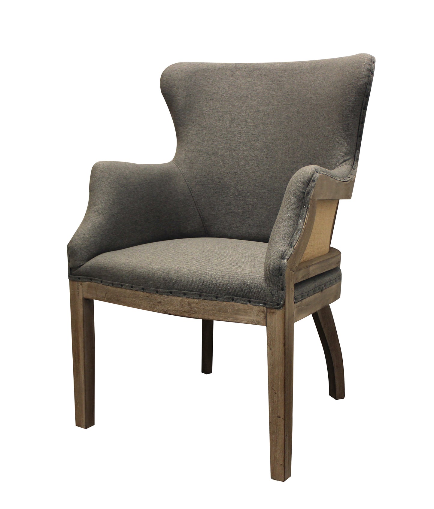 25" Gray Linen And Natural Solid Color Arm Chair