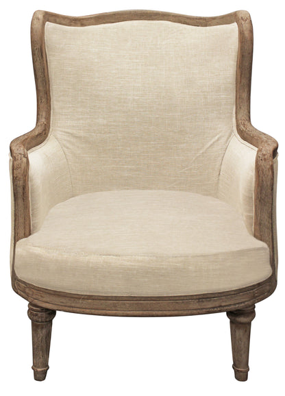 26" Ivory Linen And Natural Solid Color Arm Chair