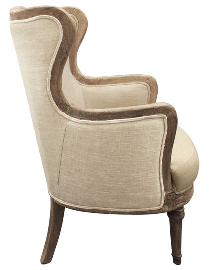 26" Ivory Linen And Natural Solid Color Arm Chair