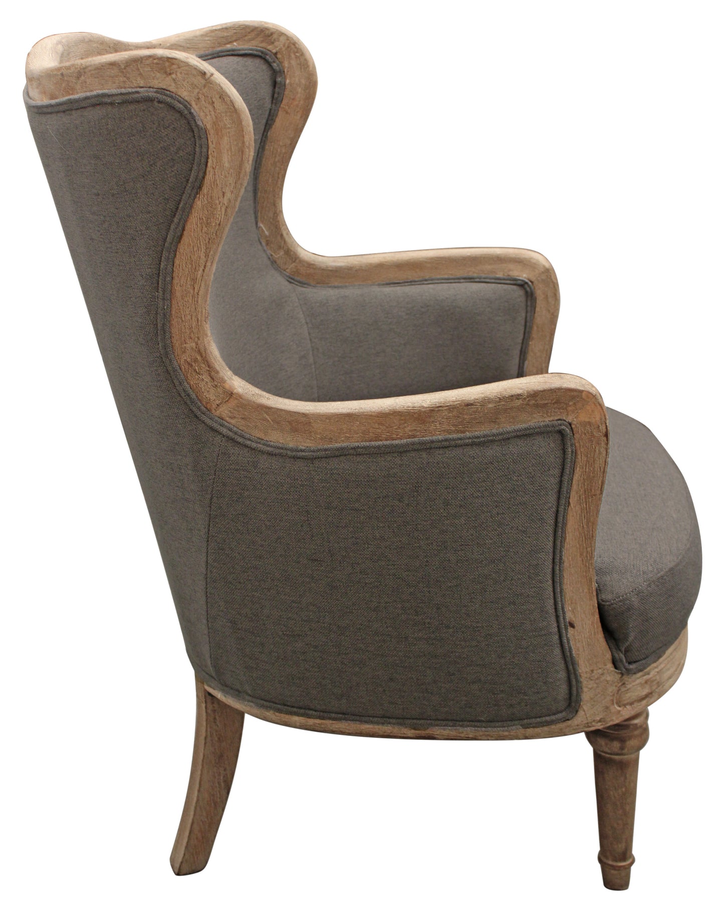26" Gray Linen And Natural Solid Color Arm Chair