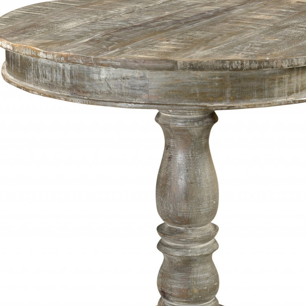 30" Gray Wash Rustic Solid Wood Round Bistro Dining Table