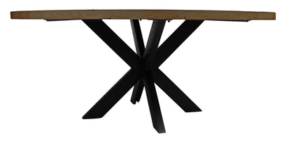 60" Gray Beige And Black Solid Wood And Iron Round Dining Table