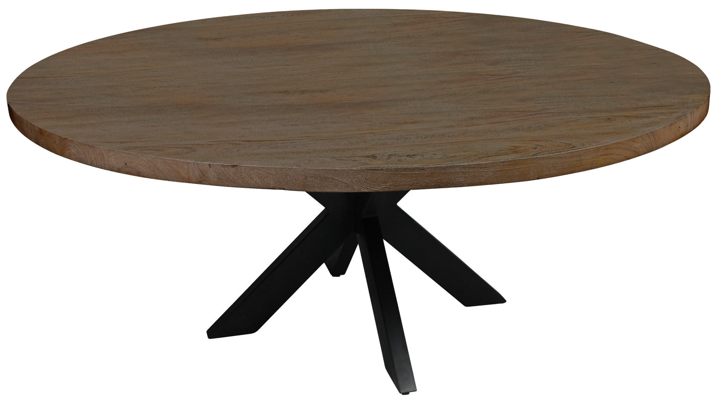 60" Gray Beige And Black Solid Wood And Iron Round Dining Table