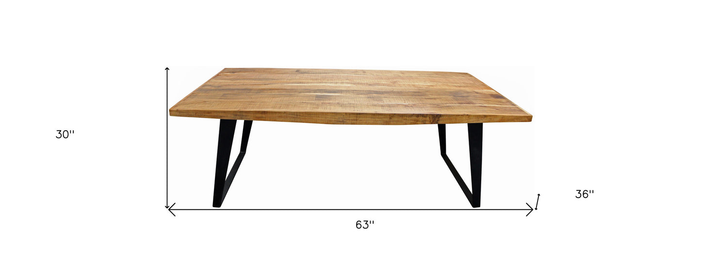 63" Natural And Black Rectangular Solid Wood And Iron Dining Table