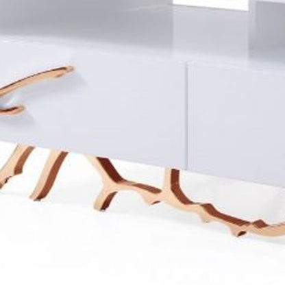 51" Rosegold And White Rectangular Coffee Table With Two Drawers And Two Shelves