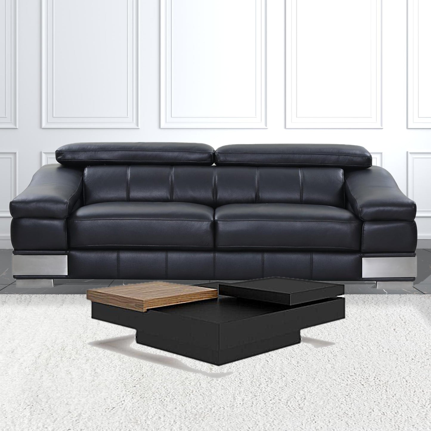 39" Black And Walnut Square Coffee Table With Drawer