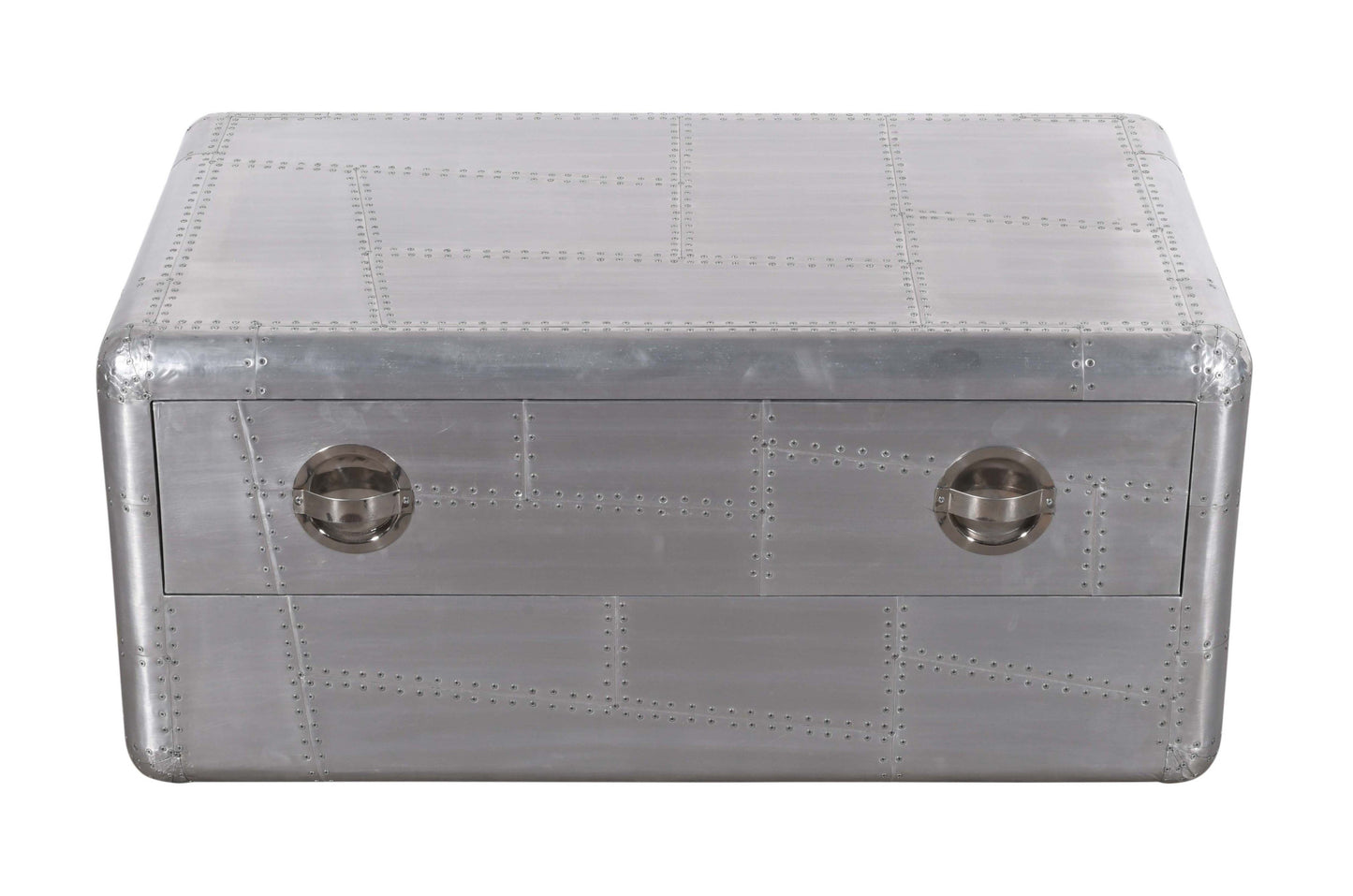 40" Silver Aluminum Rectangular Coffee Table With Drawer