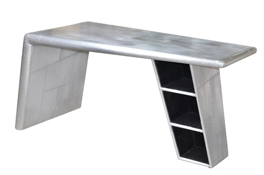 60" Silver Aluminum Writing Desk With Five Drawers