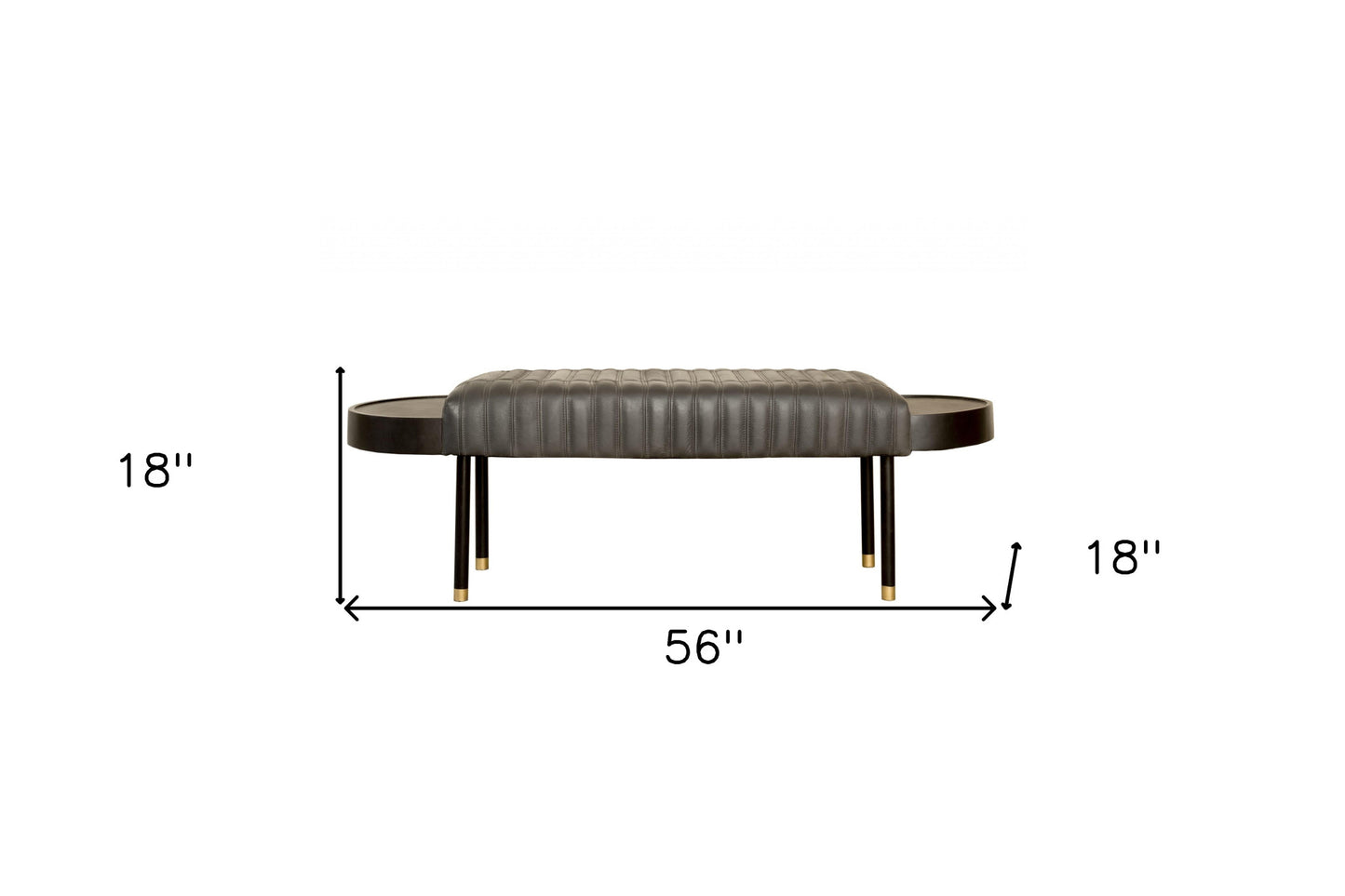 56" Gray And Brown Leather Upholstered Bench