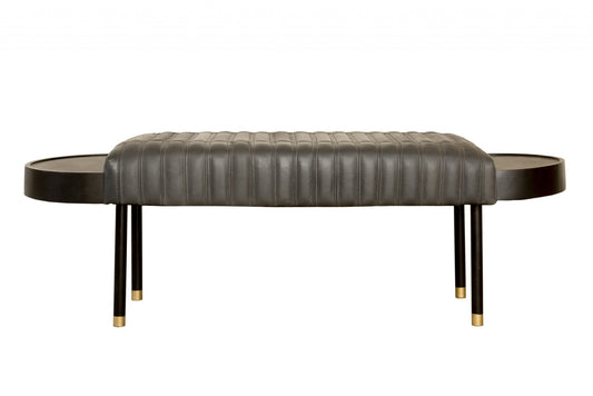 56" Gray And Brown Leather Upholstered Bench