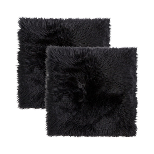 Set Of Two 17" X 17" Black Wool Chair Pads