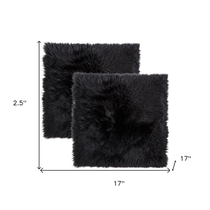 Set Of Two 17" X 17" Black Wool Chair Pads