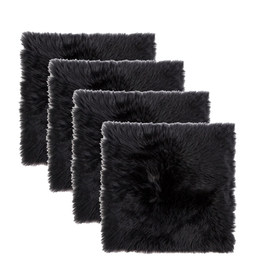 Set Of Four 17" X 17" Black Wool Chair Pads