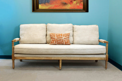 75" Ivory Linen Blend and Brown Sofa