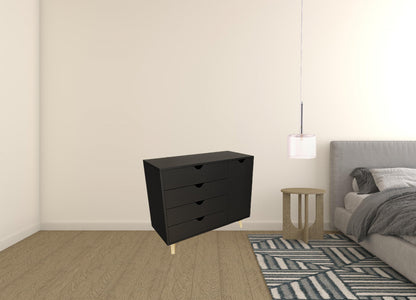 35" Black Solid Wood Four Drawer Combo Dresser