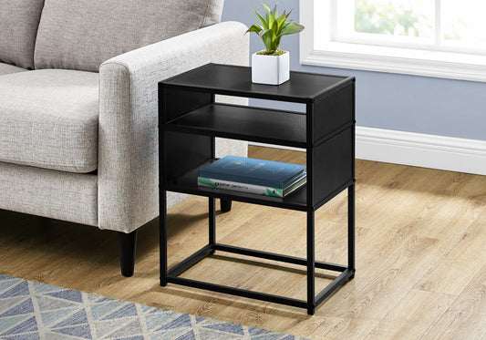 22" Black End Table With Two Shelves