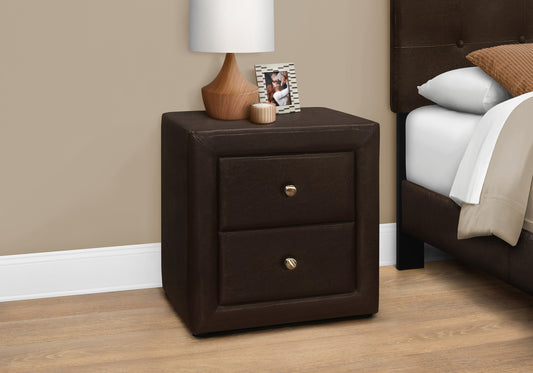 21" Brown Faux Leather Two Drawer Nightstand