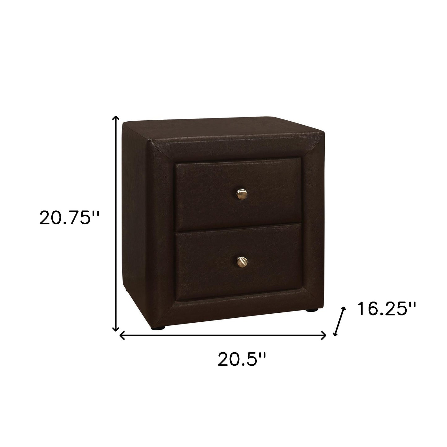 21" Brown Faux Leather Two Drawer Nightstand