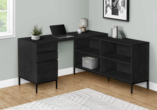 60" Black L Shape Executive Desk